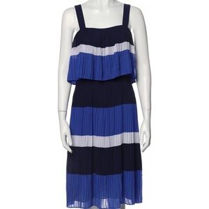 Michael Kors striped tiered pleated chiffon midi dress square neck blue